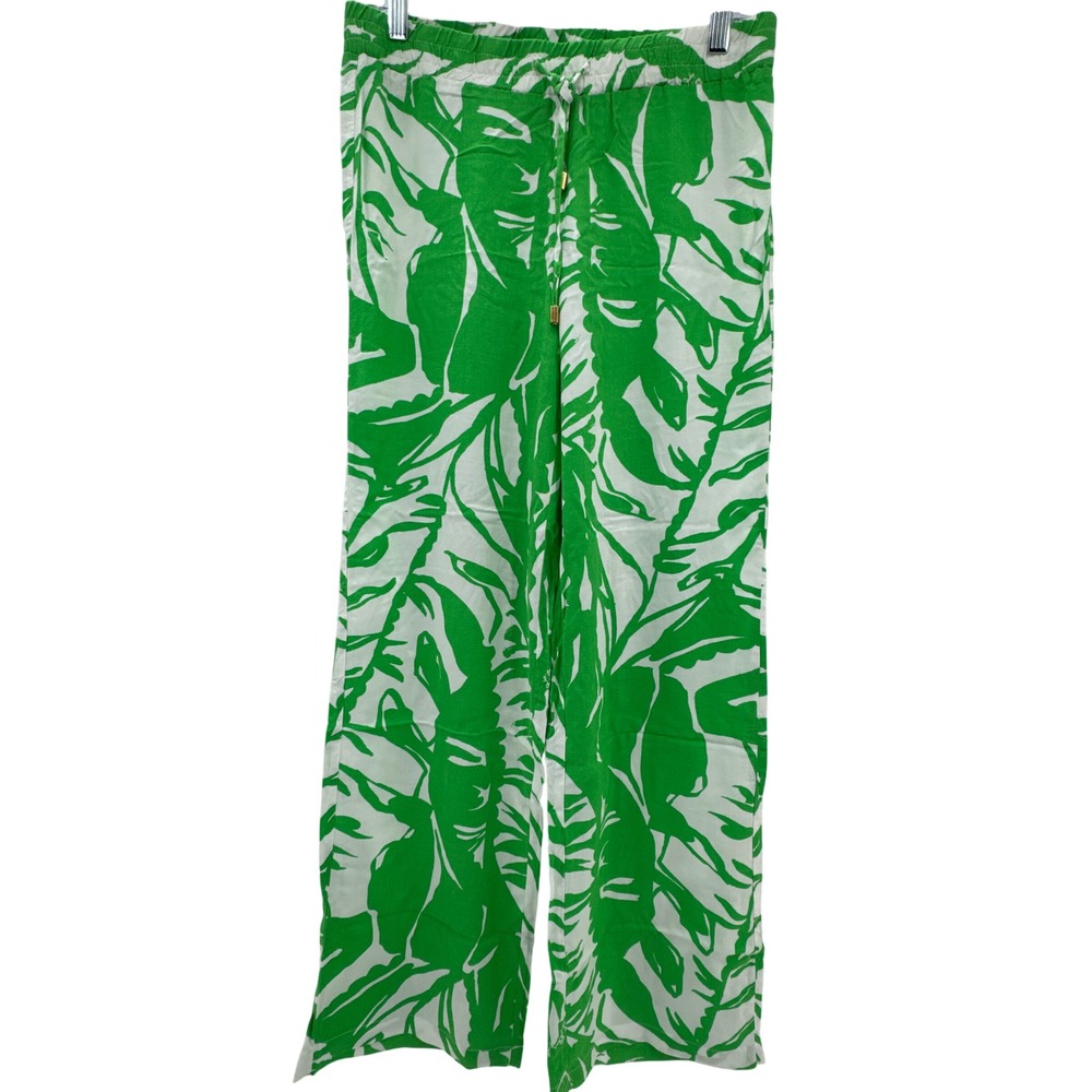Lilly Pulitzer Target Green White Palm Print Wide Leg Pants Womens XS Rayon‎